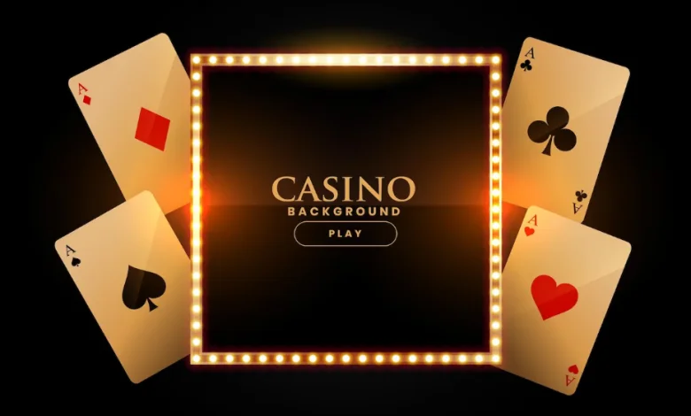 a casino background with playing cards and lights